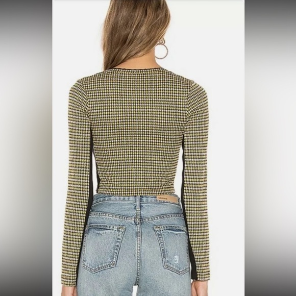 Free People Gold Herringbone Crochet Lace Detail Crop Long Sleeve Tee T-Shirt - Picture 7 of 12